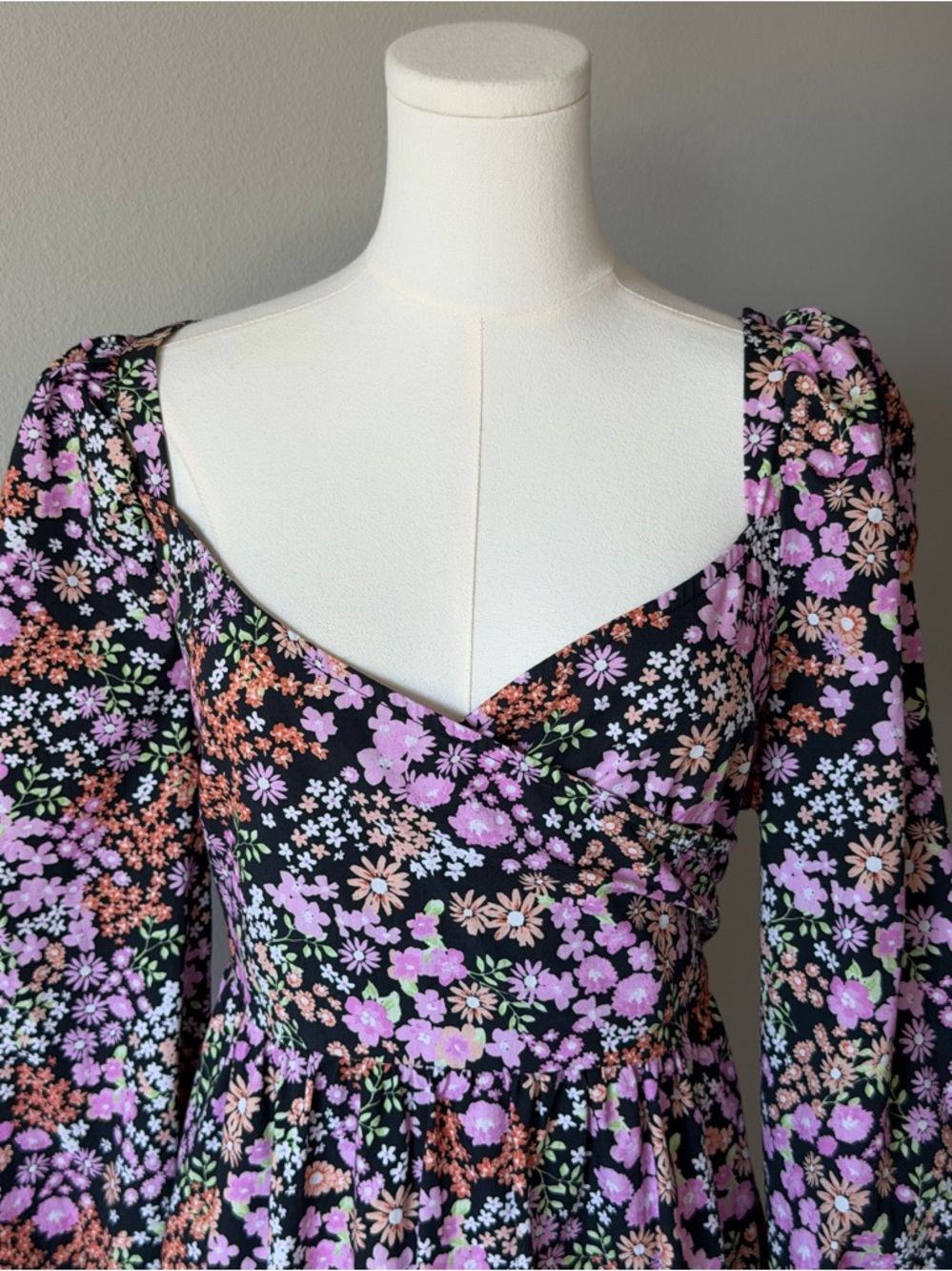 Romantic Miss Selfridge Black Floral Puff-Sleeve Ruffle Hem Cotton Midi Dres-12 - Picture 2 of 16